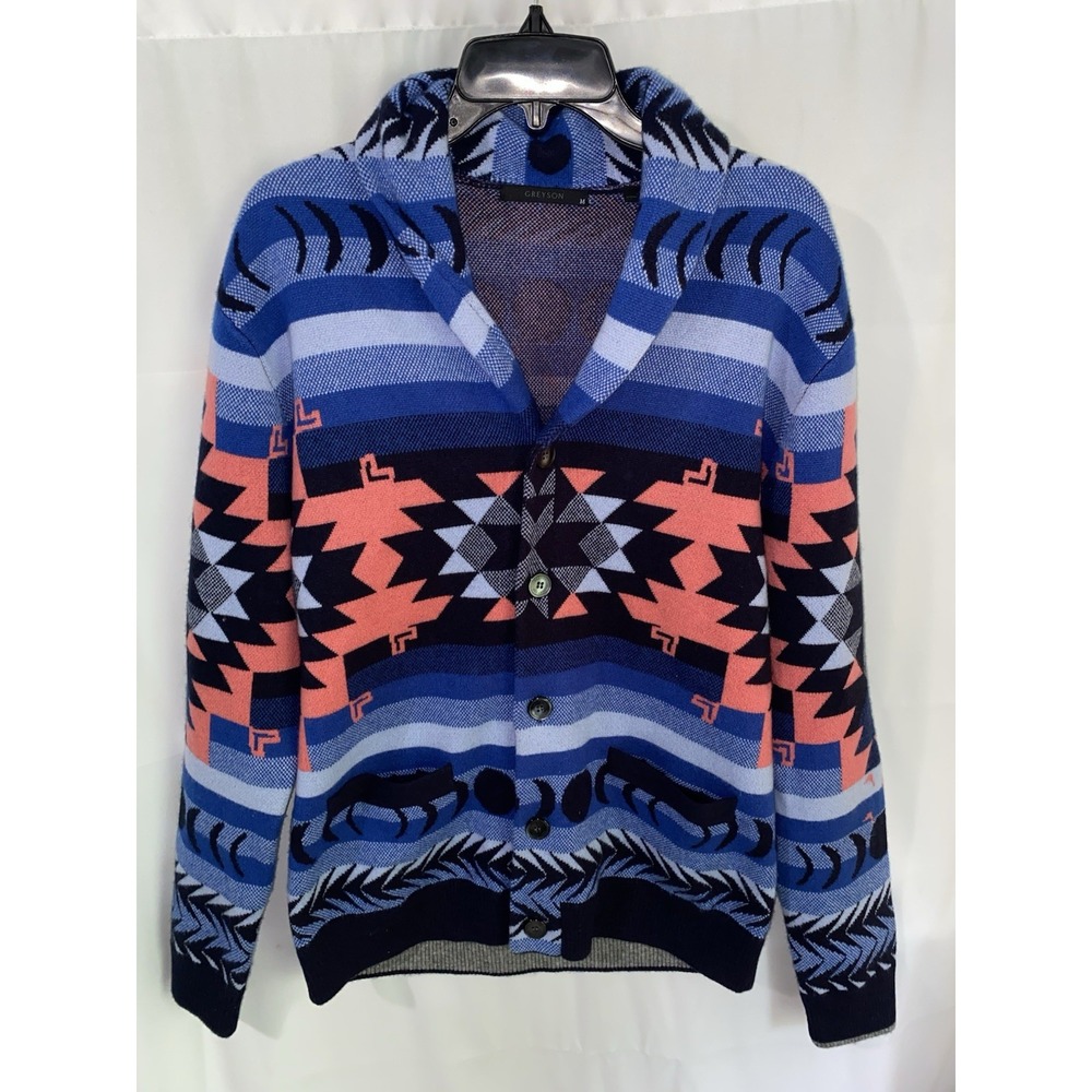 Greyson Aztec Cardigan Sweater Shawl Mens Medium Southwestern All Over Print